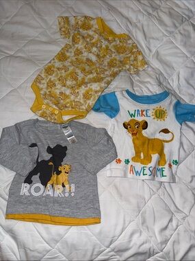 6-12m vintage Baby Lion King simba 3-Piece Bodysuit & Tees Yellow, Gray, Blue